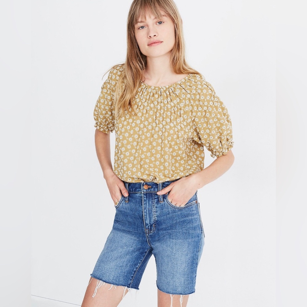High-Rise Mid-Length Denim Shorts in Gosford Wash